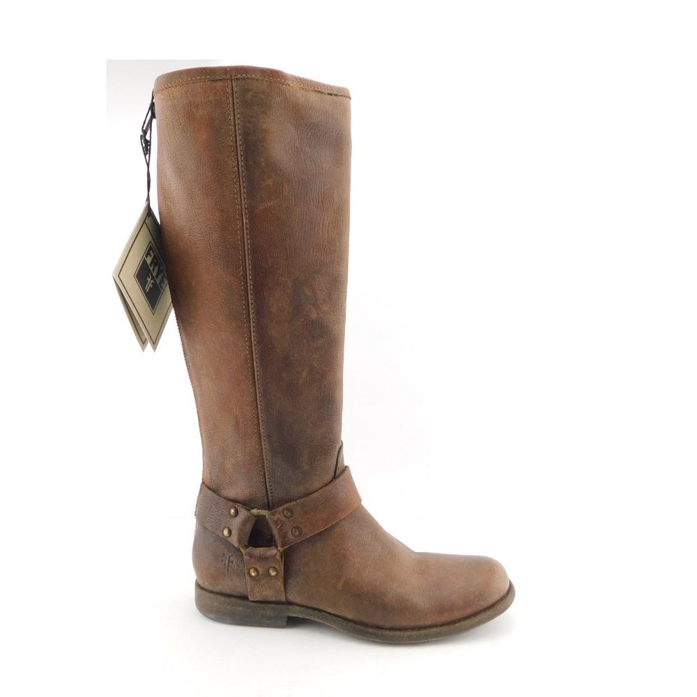 New FRYE Cognac Rustic Leather Back Zio Harness Riding Boots 7